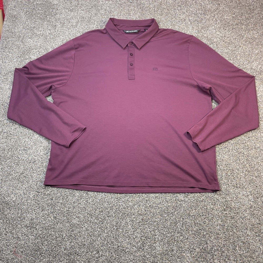 TravisMathew Mens XXXL Long‎ Sleeve Polo Shirt Burgundy Pima Cotton Blend Golf
